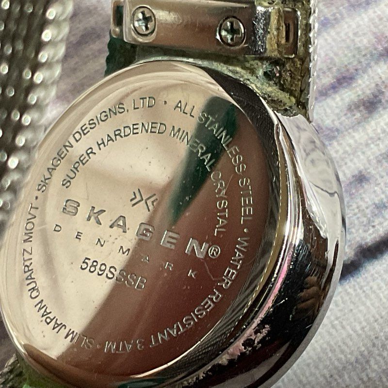SKAGEN 589SSSB Women's Silver Tone Mesh Black Dial Rhinestone Watch