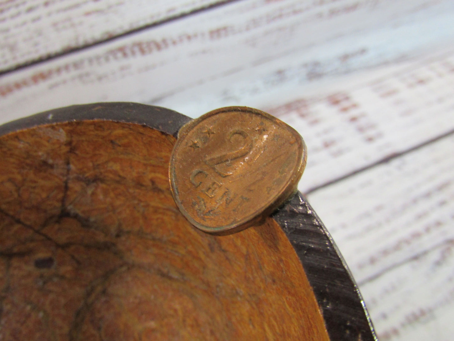 Handcrafted Wood & Coconut Aruba Coin Ashtray