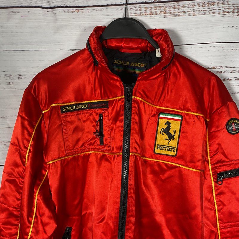 VTG. Style Auto Competition Red Nylon Ferrari Racing Jacket w/ Hood Size M