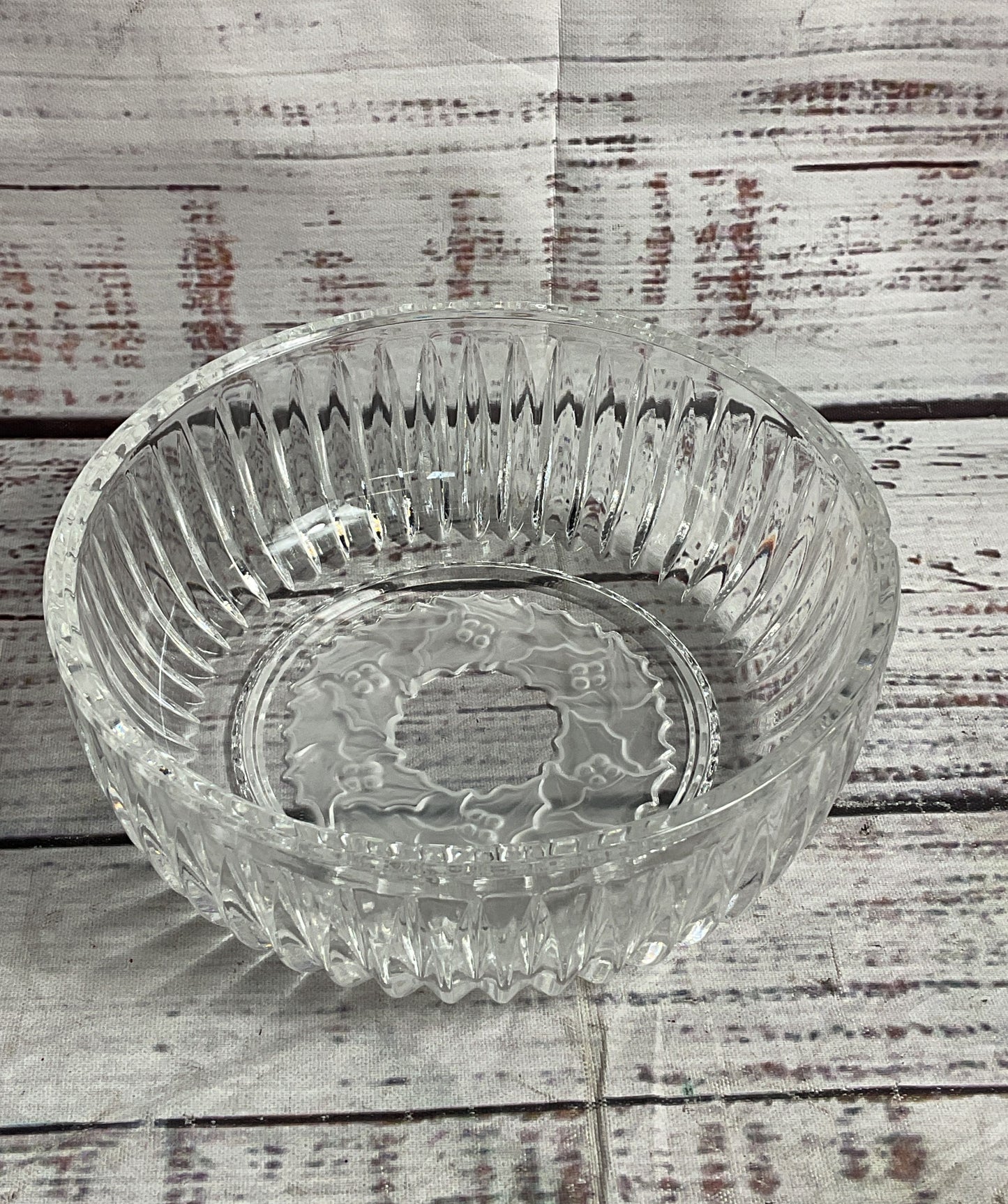 Vintage Holly Glass Carved Set of 4 Small Bowls Clear