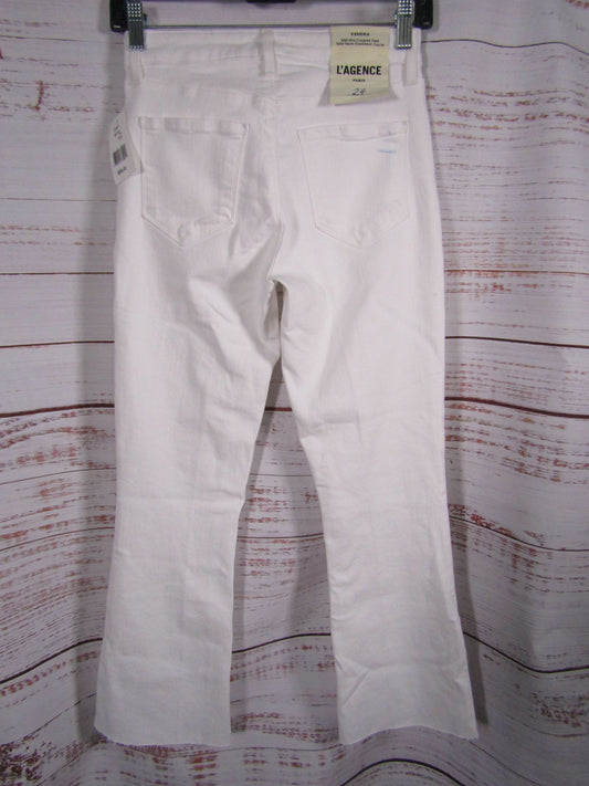 L'Agence Kendra Women's White High Rise Cropped Flare Jeans Size 24