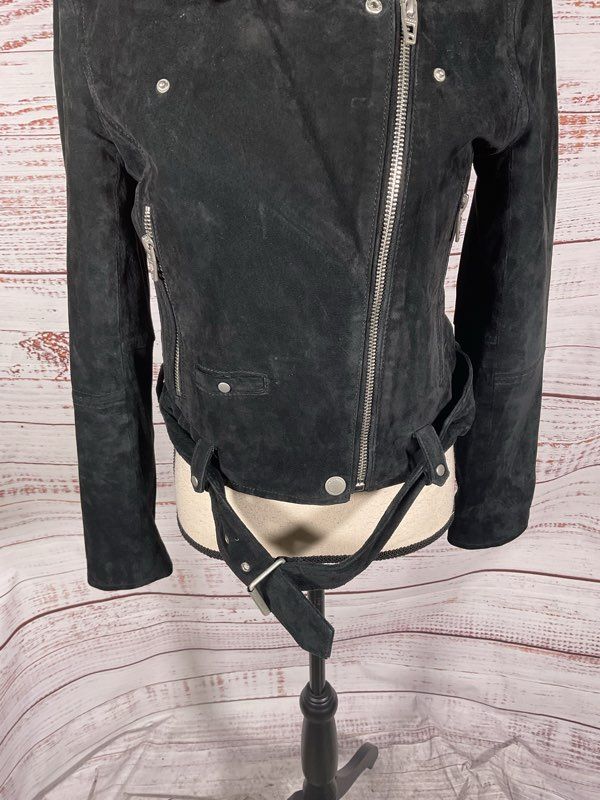 BLANKNYC Jacket Women's Black Suede Moto Biker Belted Asymmetrical Zip Lined M