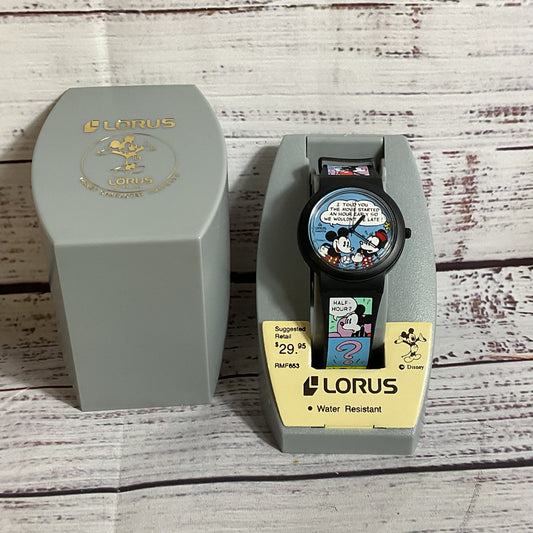VTG. 1980's LORUS Mickey & Minnie Mouse Comic Cartoon Watch- NEEDS BATTERY