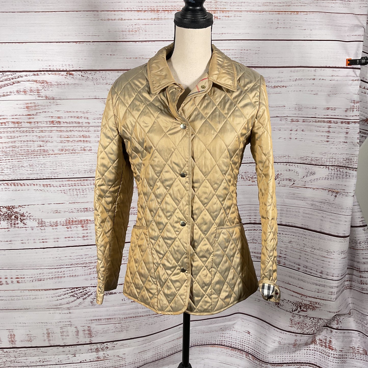 Burberry Gold Quilted Snap Button Jacket - Size XS