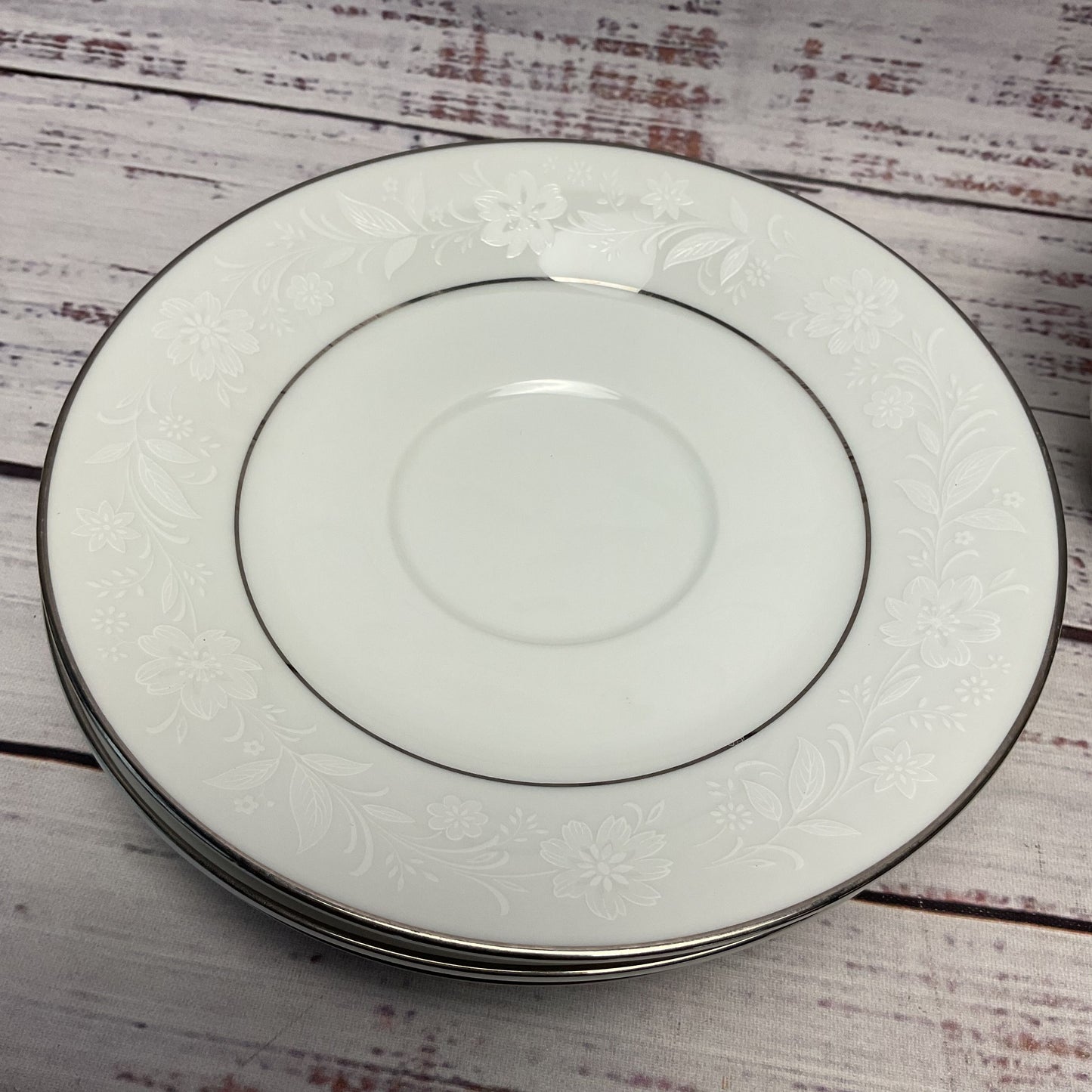 Noritake Ranier 6909 Floral Design Platinum Rim Cups & Saucers 6 Pieces Set Of 3