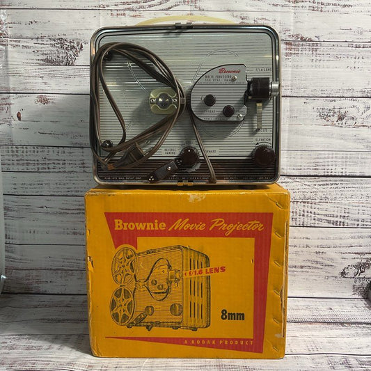 VTG. Kodak Brownie 8mm Movie Projector in OG Box *TURNS ON*
