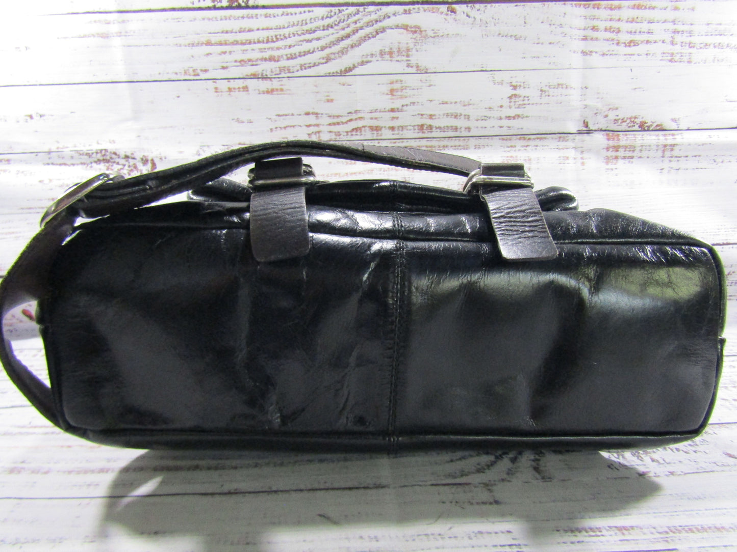 Nino Bossi Women's Distressed Black Leather Shoulder Bag
