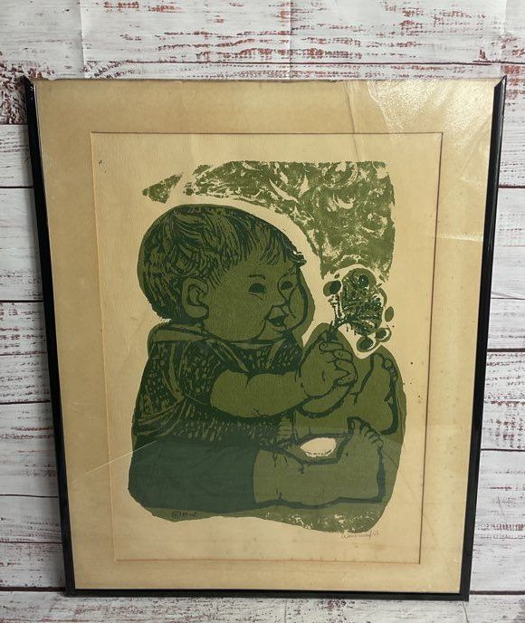 Sitting Child with Flower Signed Print by David Weidman