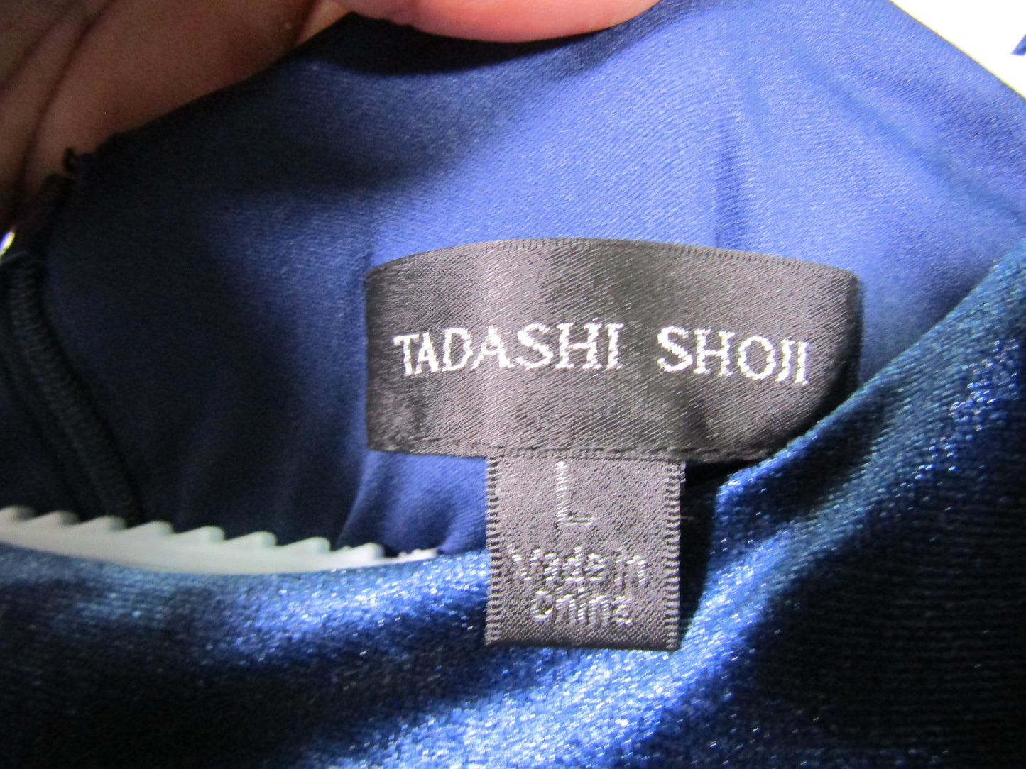 Tadashi Shoji Maylee Women's Navy Blue Velvet Rosette-Shoulder Gown Dress Size L