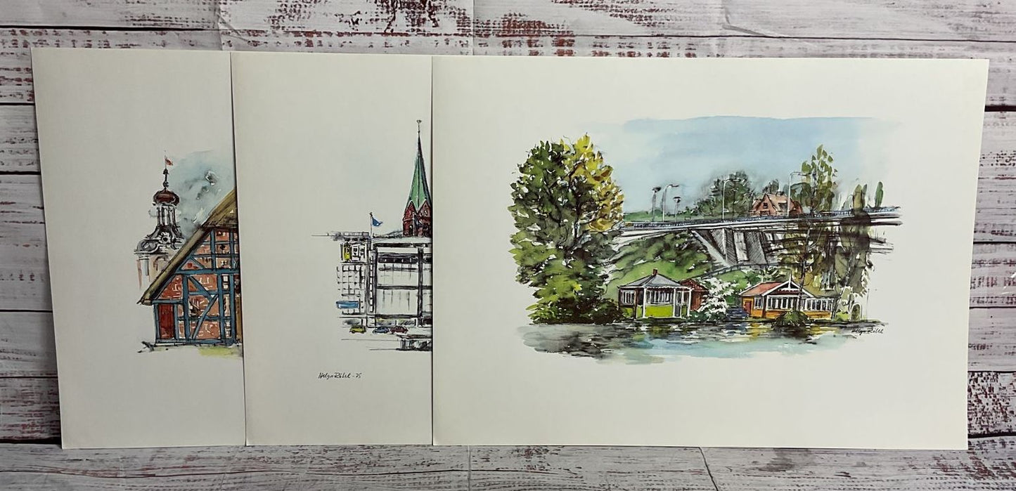 Kieler Bilderbogen Watercolor Art Prints Portfolio by Helga Röhl Signed