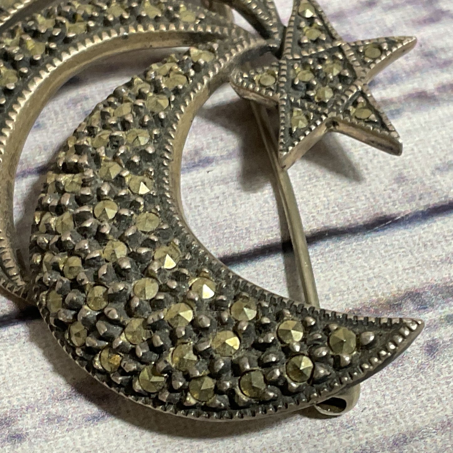 VTG. JUDITH JACK JJ Sterling Silver & Marcasite Starburst 1.75" Brooch- 11.95g