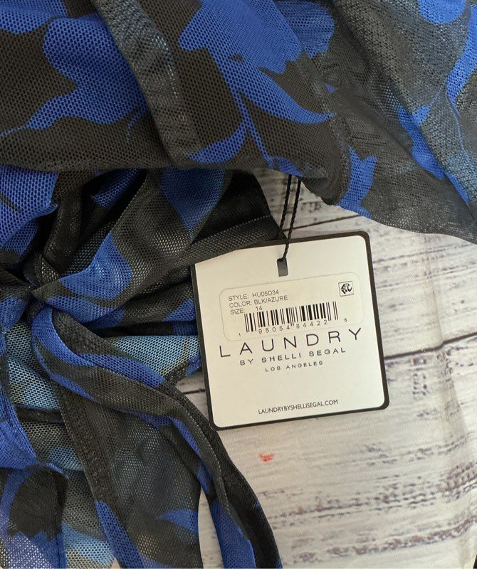 NWT Women's Laundry by Shelli Segal Black and Blue Mesh Wrap Dress Size 14