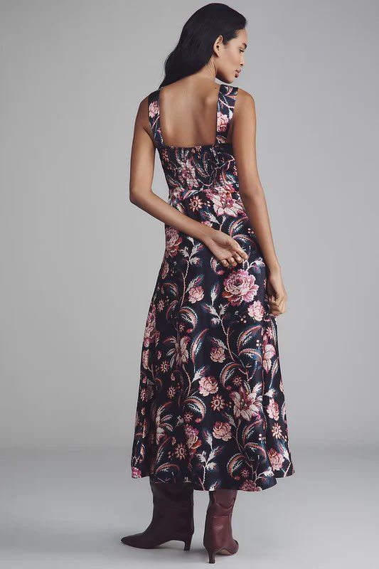 NWT Anthropologie Jocelyn Sleeveless Slip Midi Dress Blackberry Floral Size XS