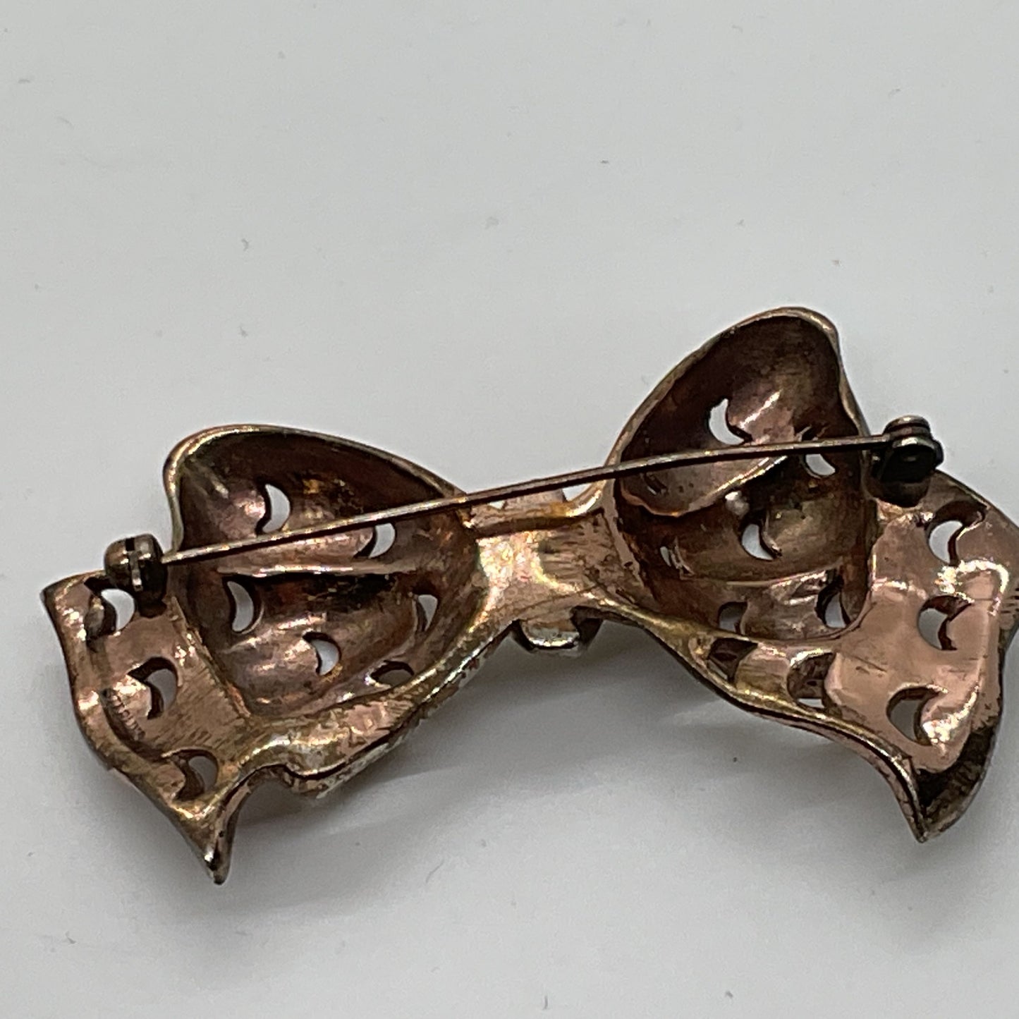 VTG. REJA Sterling Silver Vermeil Rhinestone 2.5" Bow Brooch- 21.91g