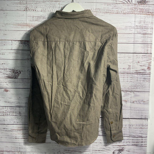 NWT Road to Nowhere Accord Taupe Striped Cotton Full Button Blouse - Size XS