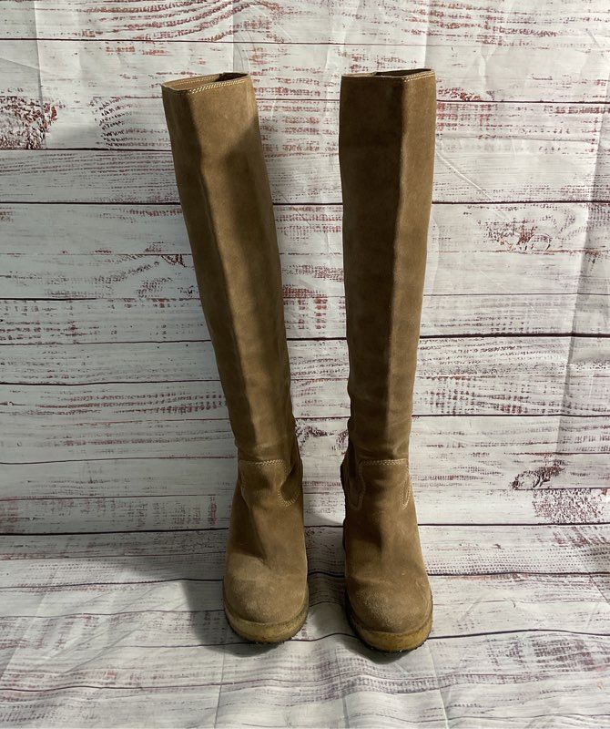 Size 8.5 US TODS Suede Leather Over Knee High Wedge Heels Tall Platform Boots