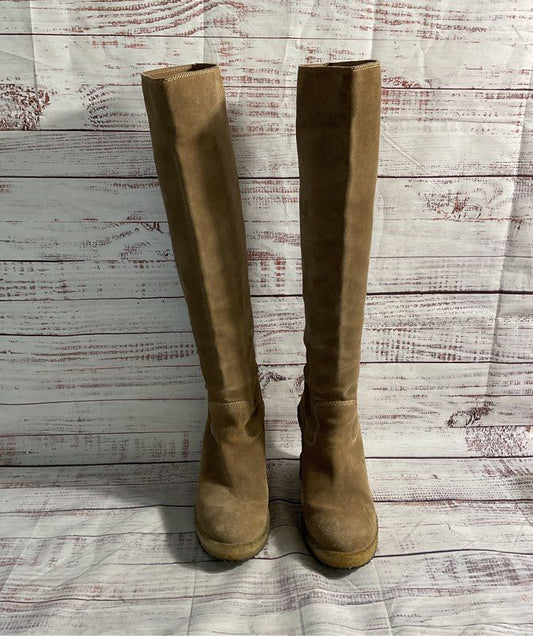 Size 8.5 US TODS Suede Leather Over Knee High Wedge Heels Tall Platform Boots