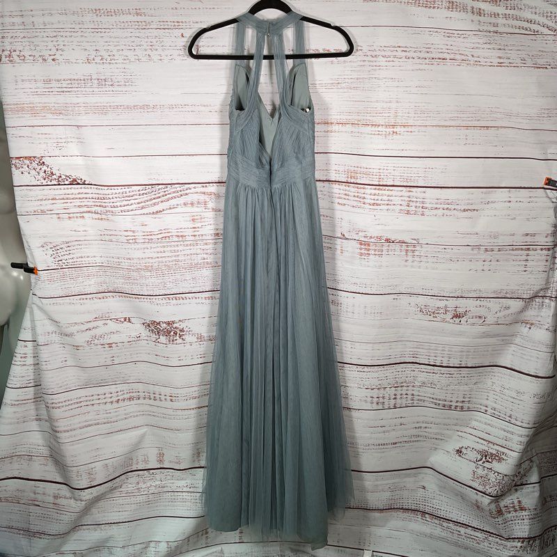 Monique Lhuillier Light Blue Shear Mesh Halter Top Ballgown Dress - Size 2
