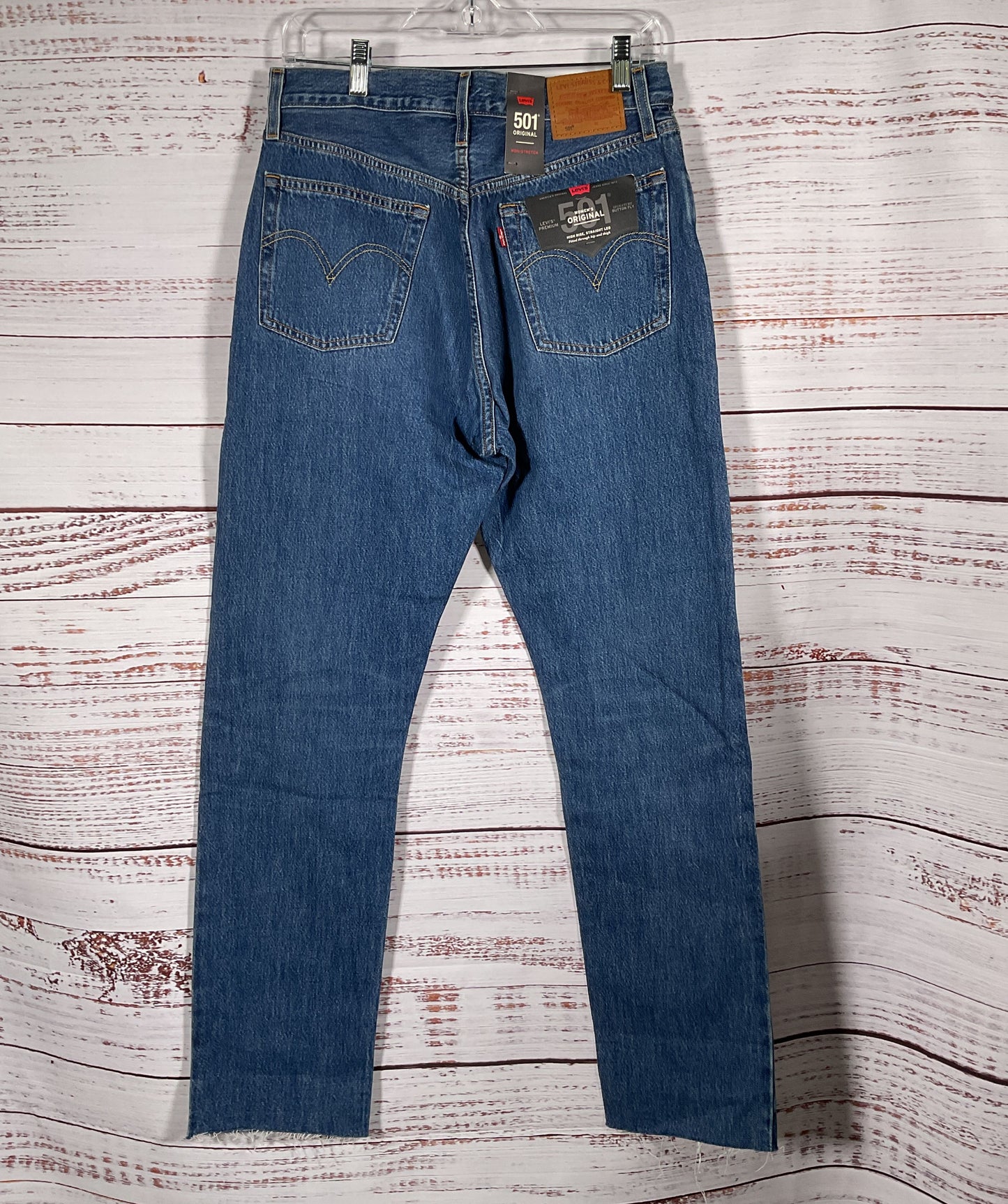 Levis Women's 501 Button Fly Raw Hem Denim Jeans Blue 30 x 32