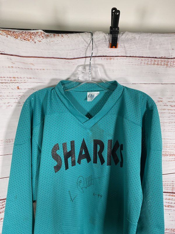 Vintage 90s San Jose Sharks Blue Jersey #33 Signed Contax Size S