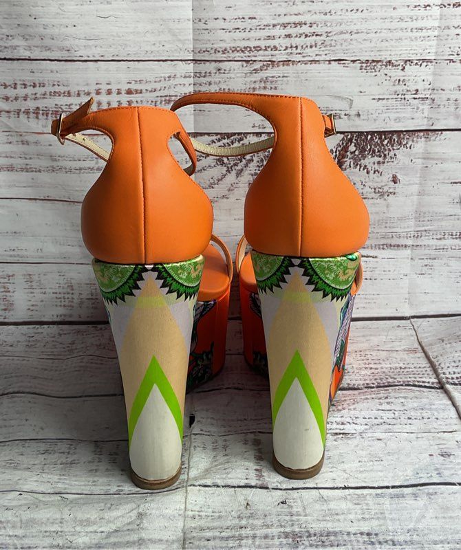 Roberto Cavalli Satin Floral Print Platform Wedge Heels 38.5
