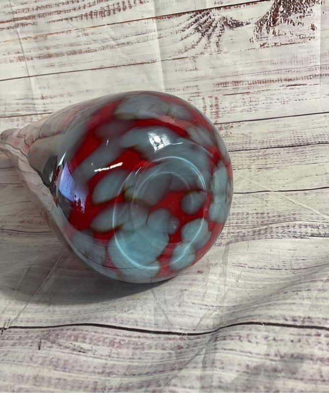 Vintage Murano Art Style Grey & Red Hand Blown Long Vase 15.5"