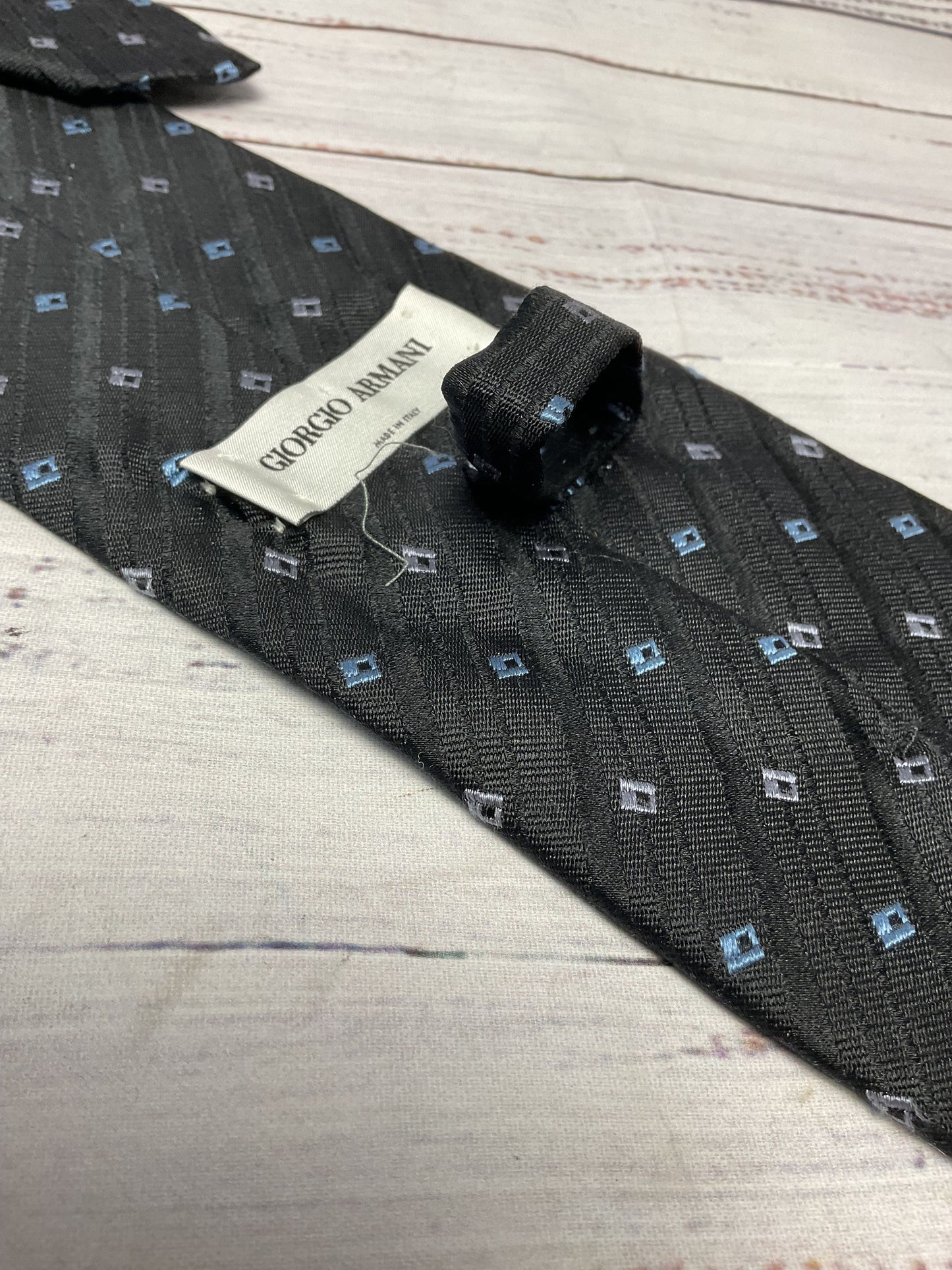 Giorgio Armani Black Blue Grey Pattern Neck Tie - Size 58"
