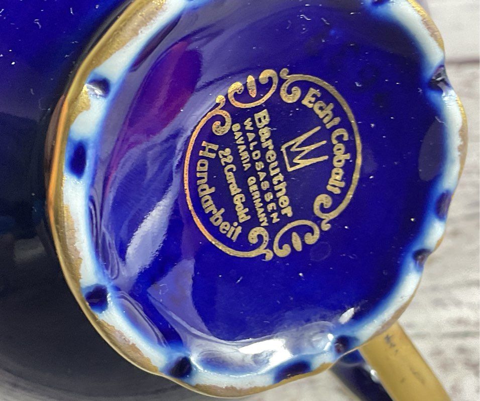 Bareuther Waldsassen Echt Vintage 22K Gold Germany Set of 3 Teacups Cobalt