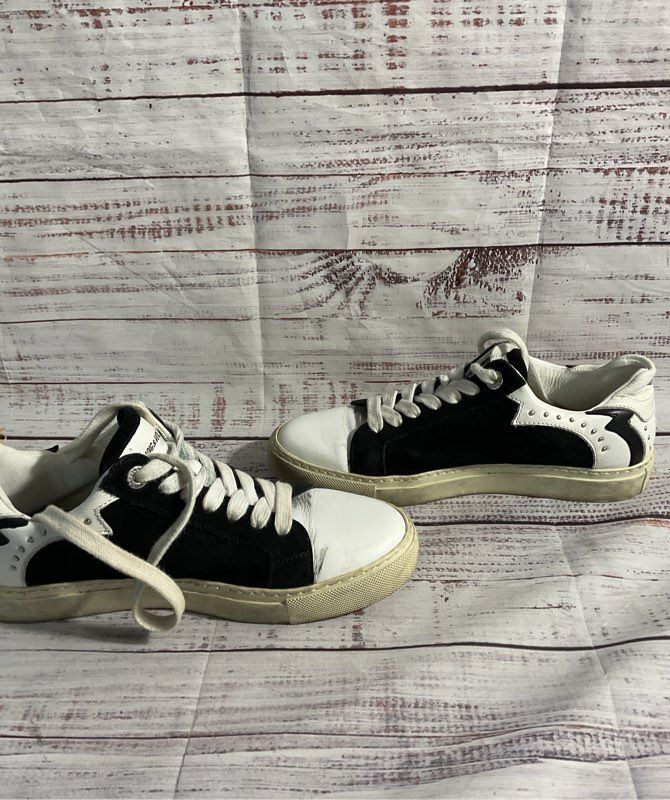 Zadig & Voltaire Nash Women's White Leather Studded Accent Sneaker Made in Italy