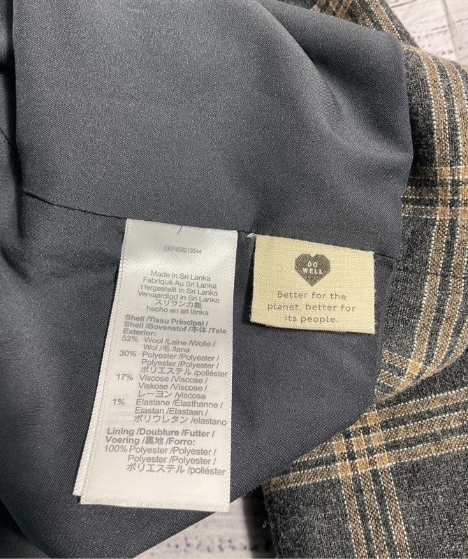 Madewell Women's Wool Blend Black & Brown Plaid Suit Jacket Blazer Size M
