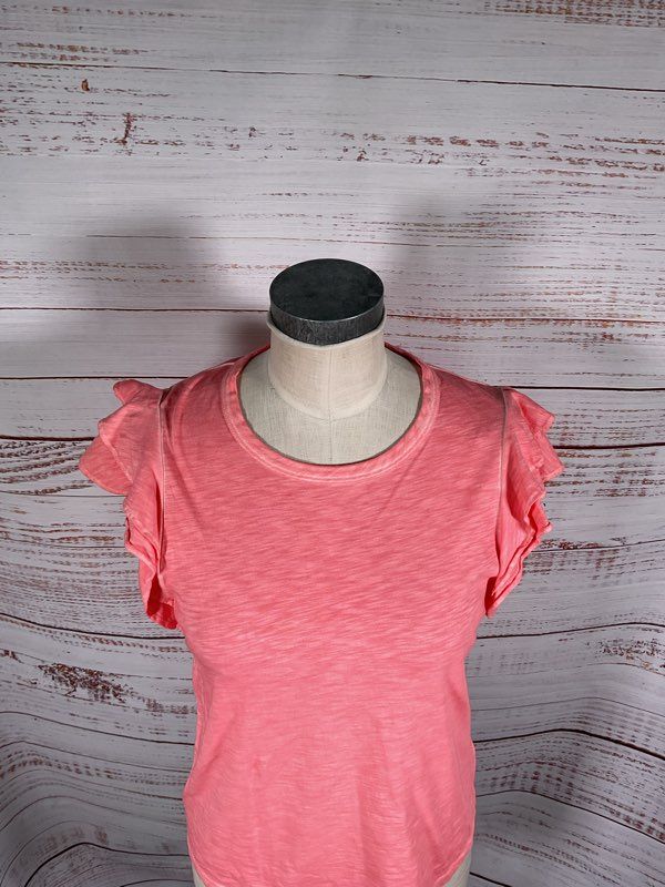 Veronica Beard Women's Ruffle Sleeve Top Salmon Pink Size M