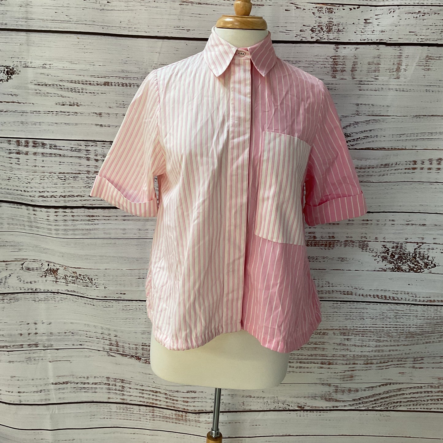 Victoria, Victoria Beckham Pink White Stripe Short Sleeve Button Up Shirt Size 2
