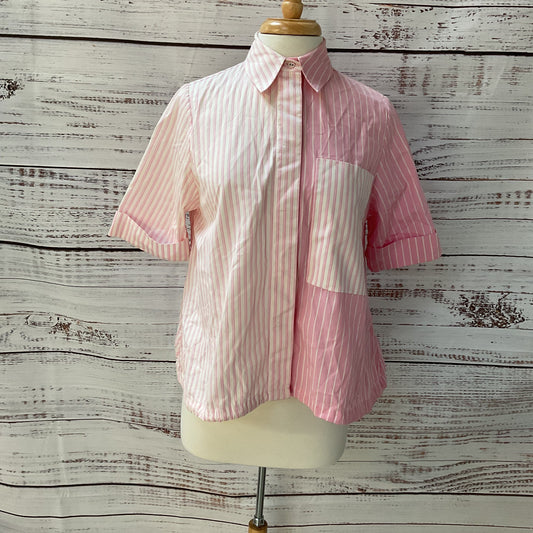 Victoria, Victoria Beckham Pink White Stripe Short Sleeve Button Up Shirt Size 2
