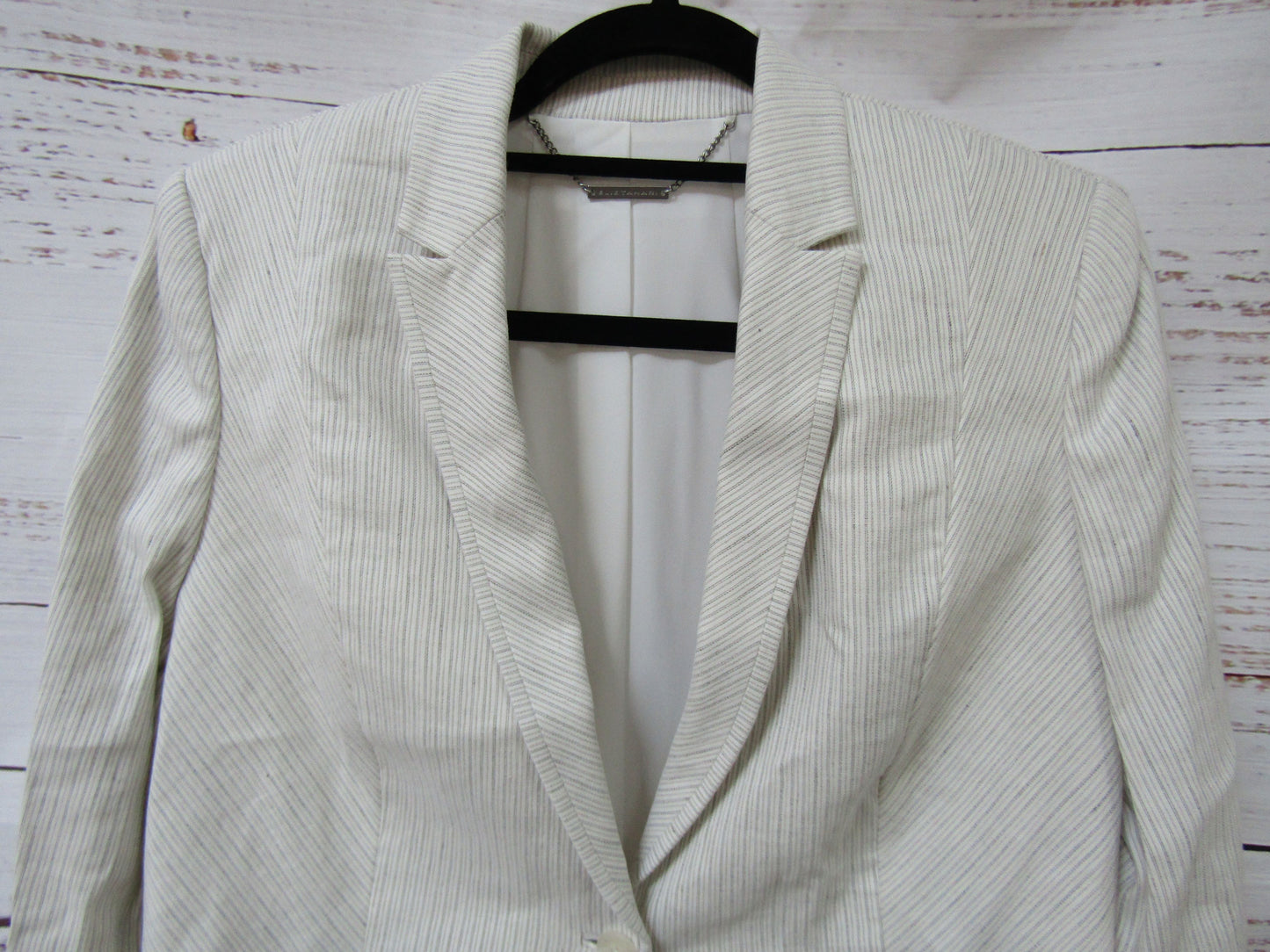 Elie Tahari Ivy Women's White Striped Linen Blend Blazer Jacket Size 12