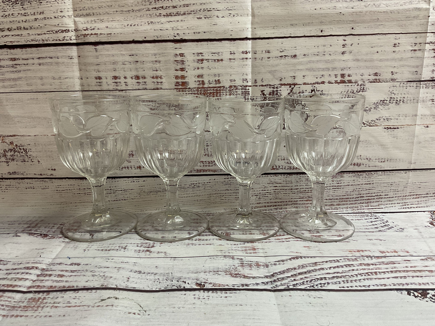 EAPG Leaf Pattern Goblet Wine Glasses [Set Of 4]