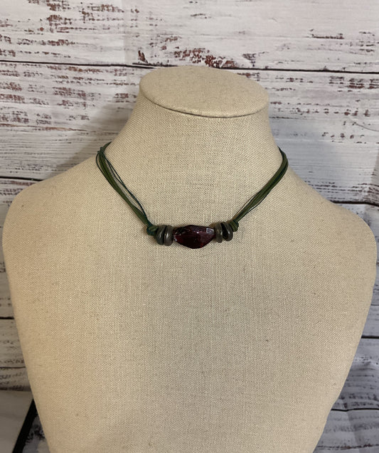 Vintage JESSE Leather Choker Necklace Sterling Silver Accent Amethyst Stone