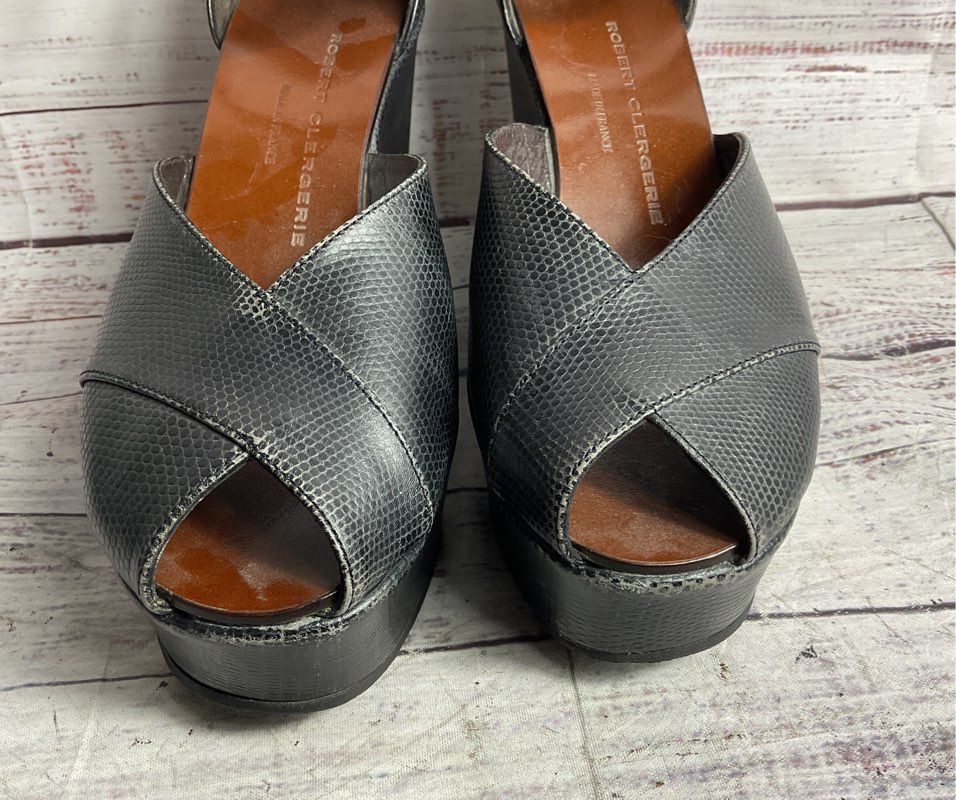 Robert Clergerie Reptile Embossed Dylan Platform Sandal Black 7