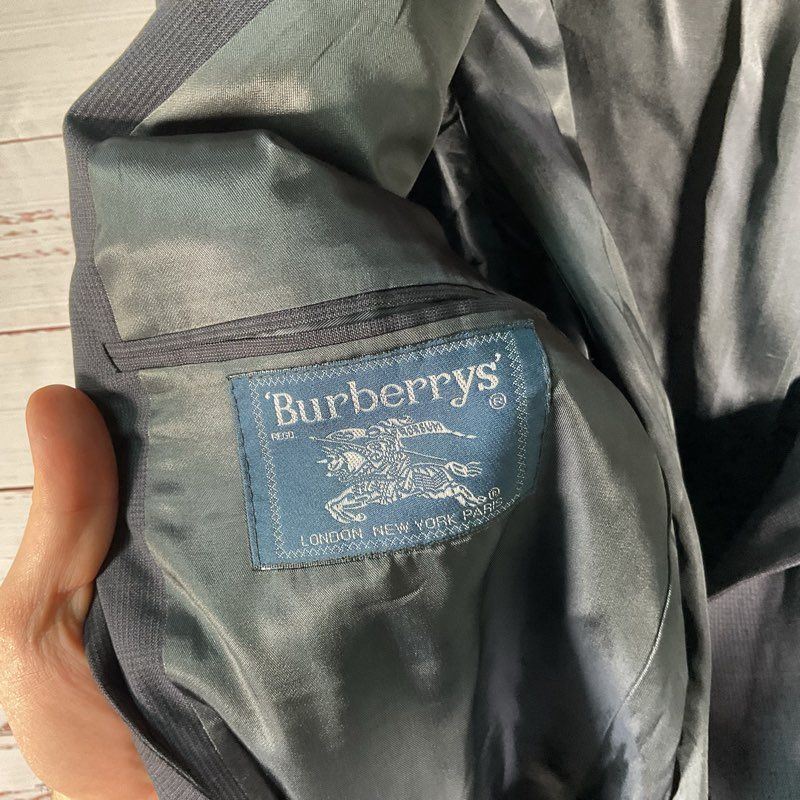 VTG. 80s Burberry Blue Plaid 100% Pure Wool 2 Button Notch Lapel Jacket Size 48R