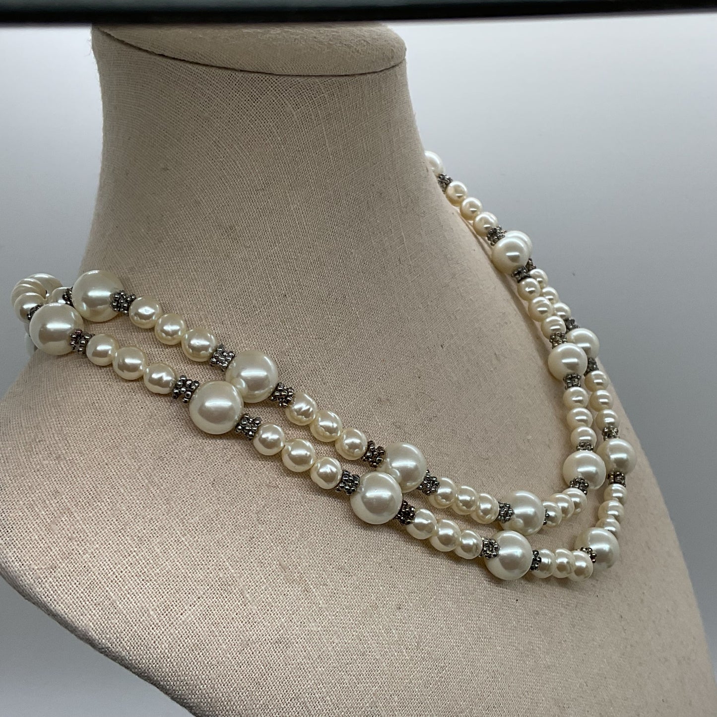 CAROLEE Silver Tone & Faux Pearl 2 Strand Necklace- 17"
