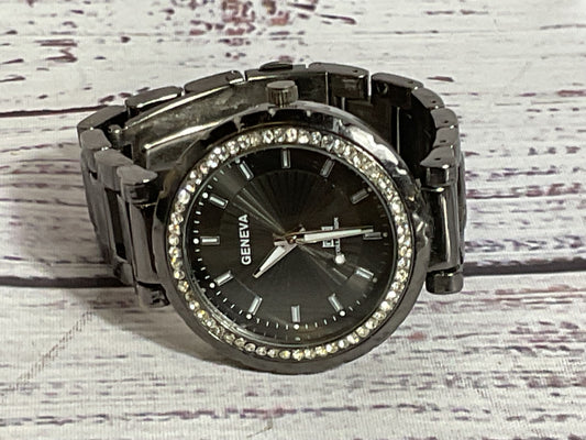 GENEVA MN Collection MN MN8052 Women's Black & Rhinestone Watch- 6"