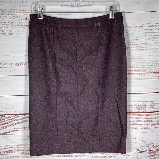 SALVATORE FERRAGAMO Women's Gold Shimmer Purple Plum Pencil Skirt- SZ 6