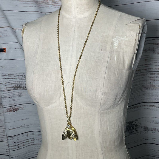 VTG. ANN TAYLOR Gold Tone & Rhinestone Bee 34" Chain Necklace