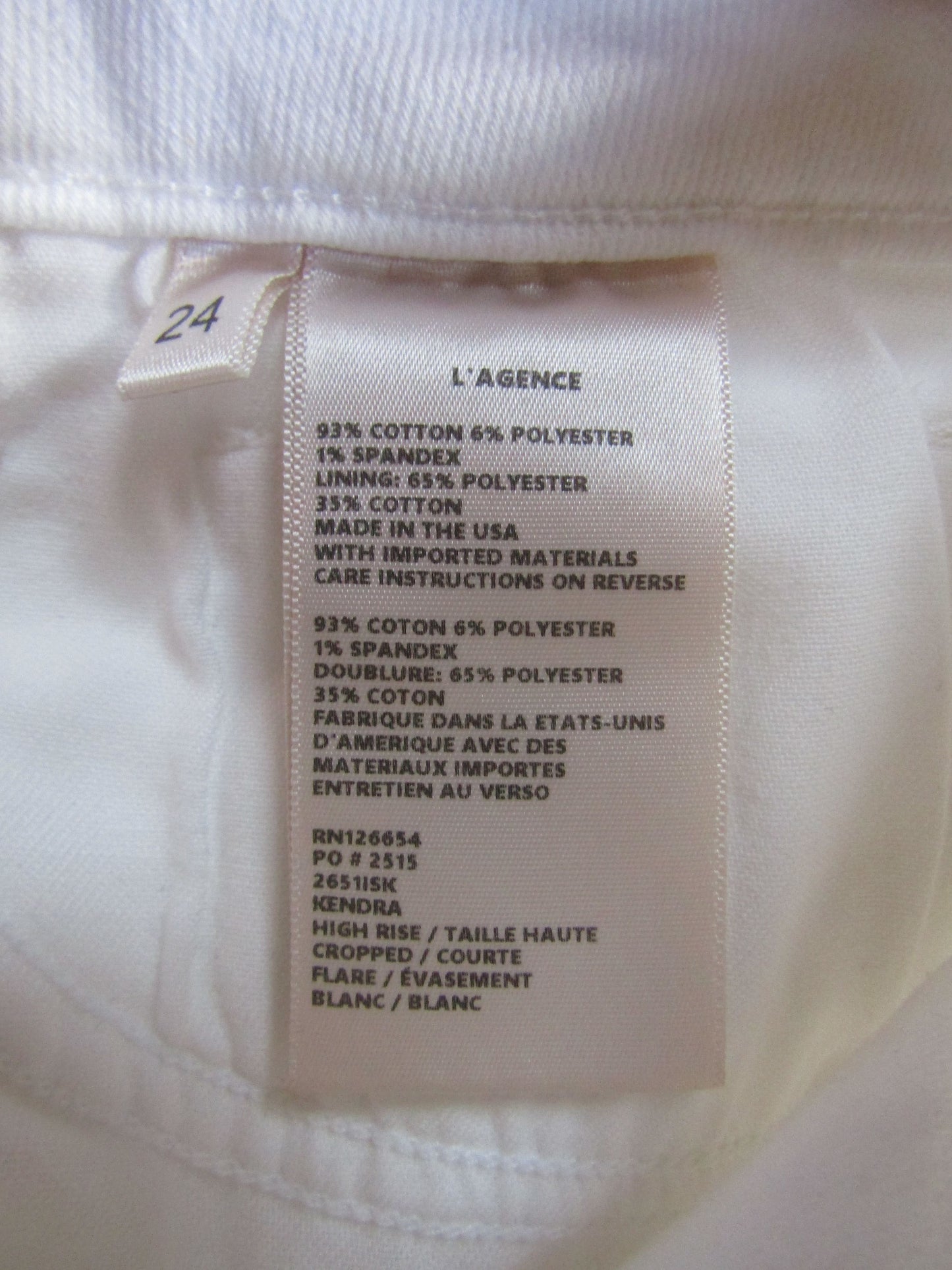 L'Agence Kendra Women's White High Rise Cropped Flare Jeans Size 24