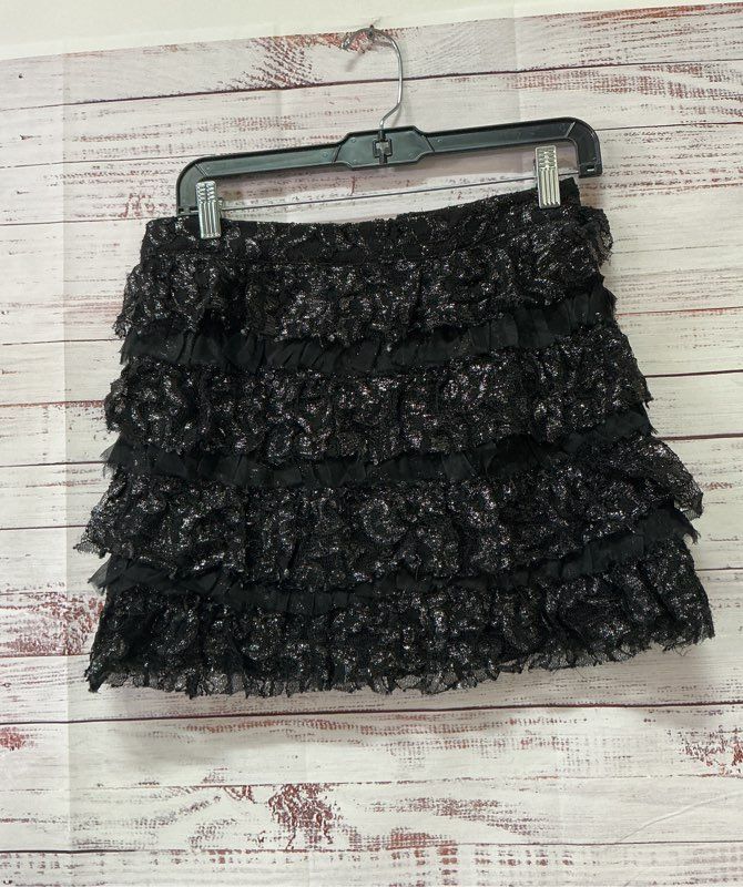 Women's Alice + Olivia Black Layered Lace Ruffle Mini Skirt Size S/M