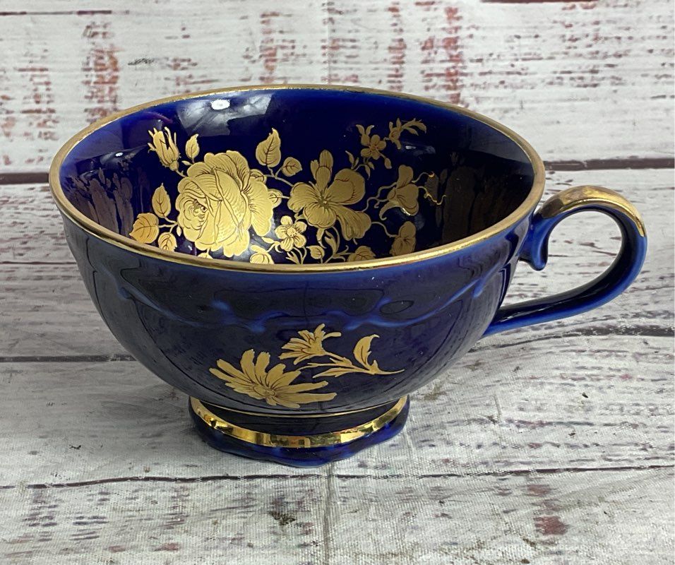 Bareuther Waldsassen Echt Vintage 22K Gold Germany Set of 3 Teacups Cobalt