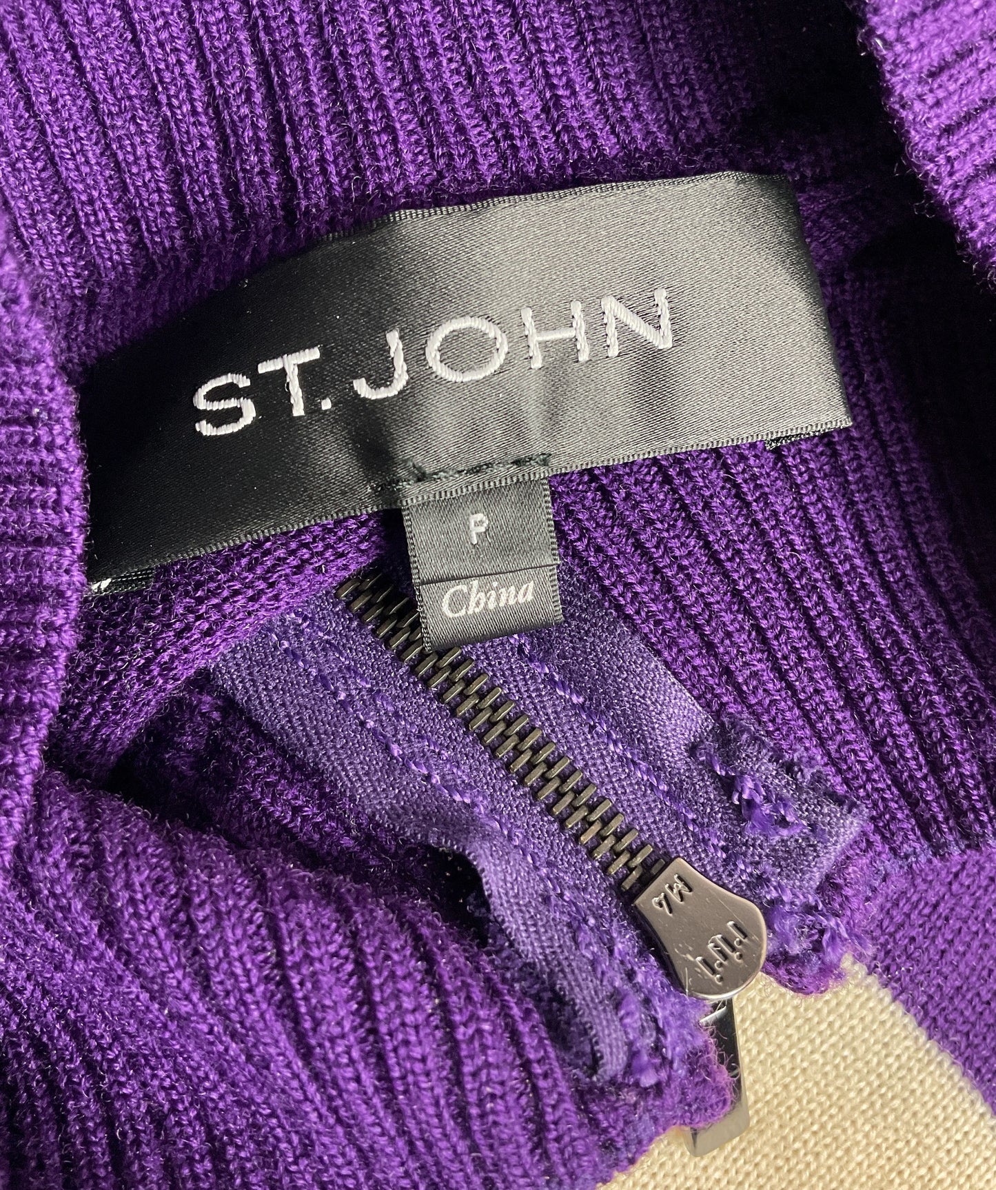 St. John Color Block Wool Zip Front Sweater Purple P