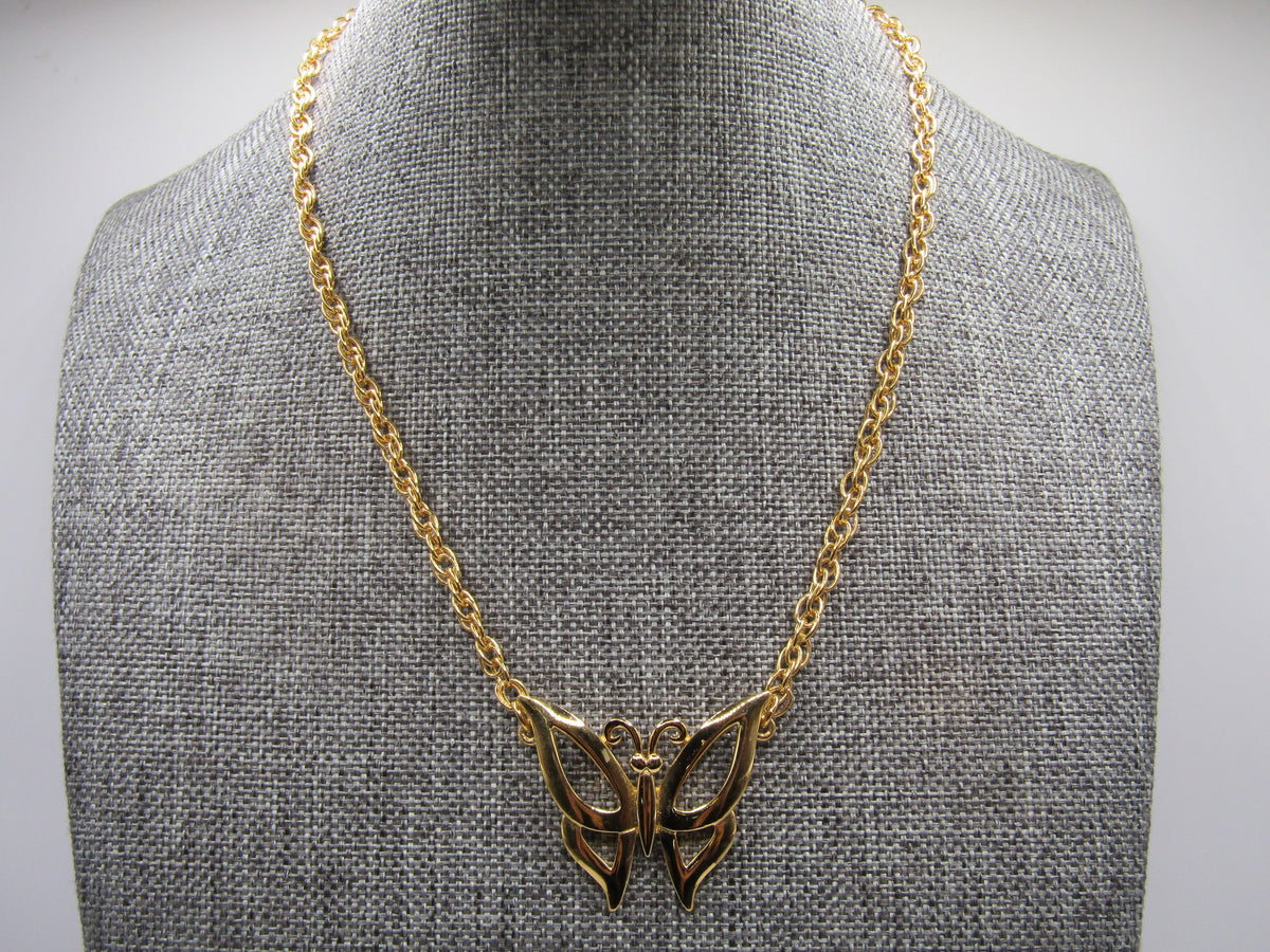 Trifari Gold Plated Butterfly Pendant Necklace