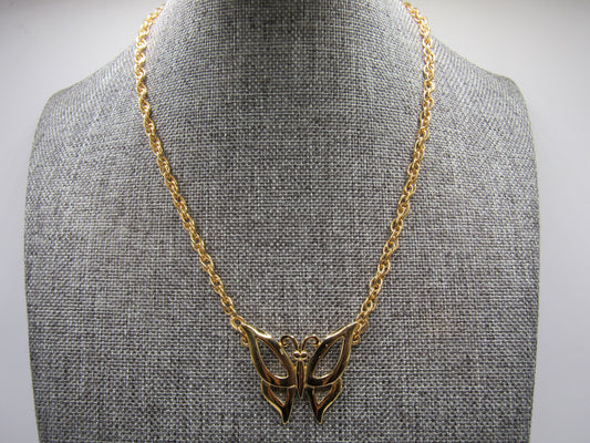 Trifari Gold Plated Butterfly Pendant Necklace
