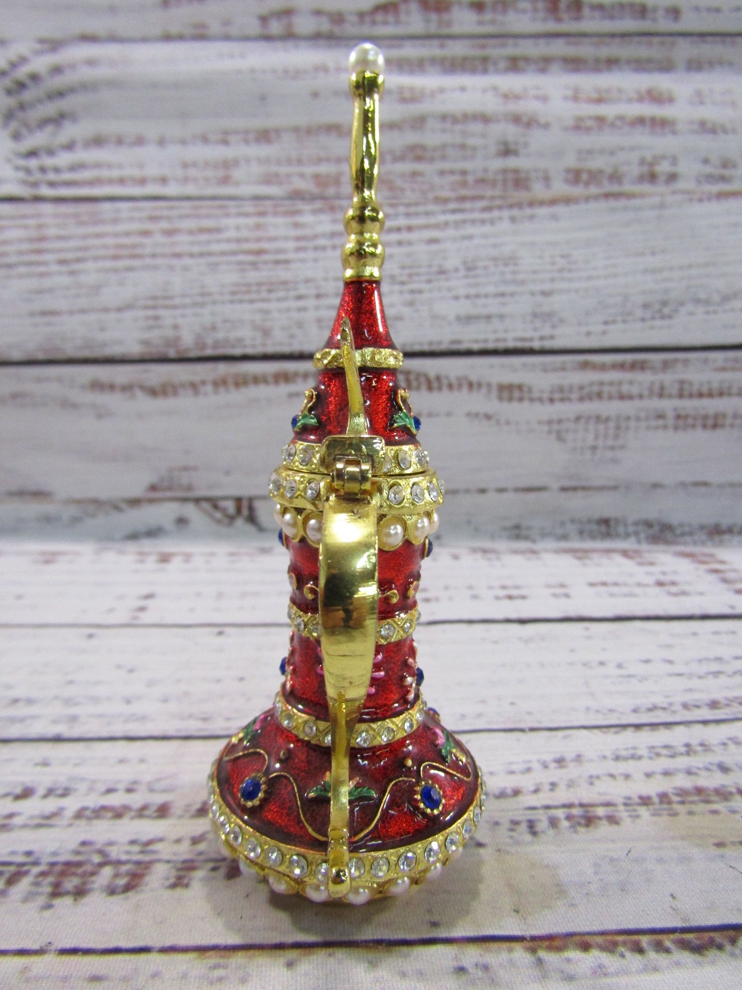 Ornate Gold Plated Red Enamel Dallah Ibrik Trinket Box Set of 2