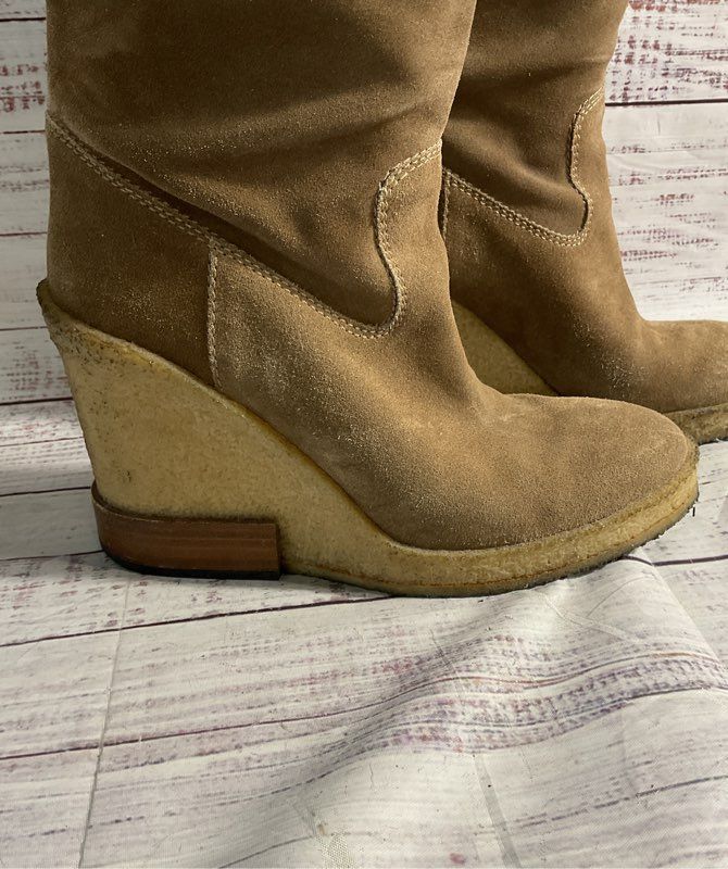 Size 8.5 US TODS Suede Leather Over Knee High Wedge Heels Tall Platform Boots